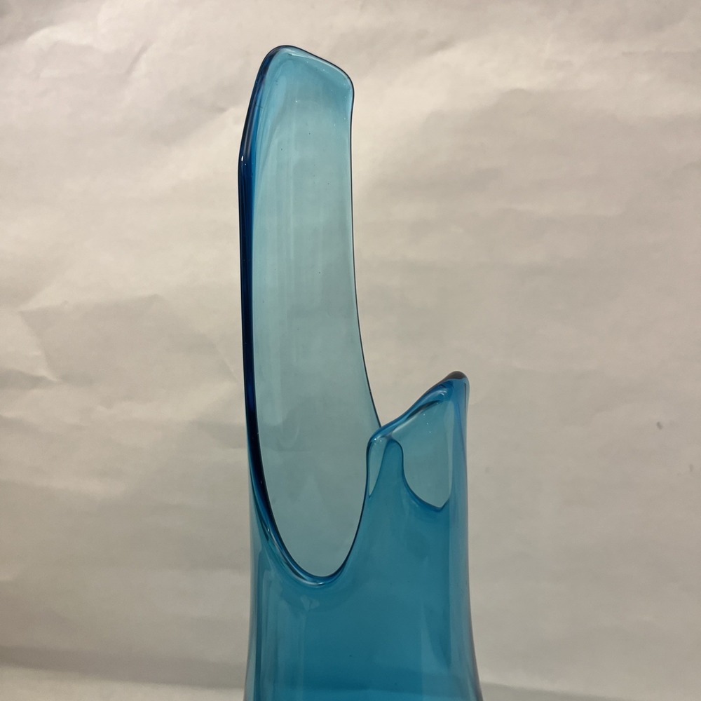 LE Smith Swung Vase Peacock Blue Footed Glass 15.5" Tall MCM - Picture 3 of 9
